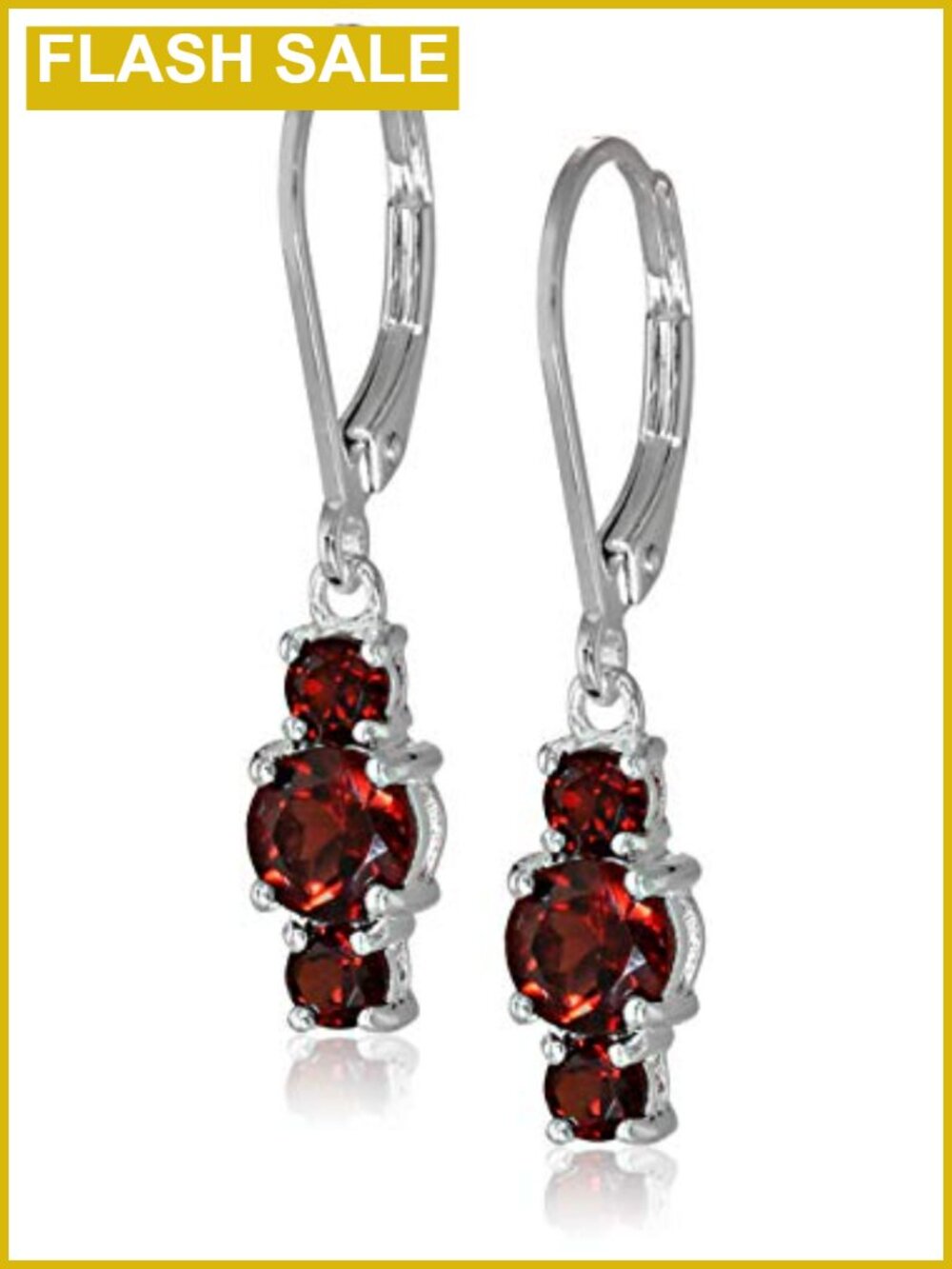 Sterling silver garnet dangle leverback earrings 3 stone birthstone